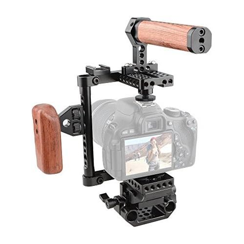  CAMVATE Camera Cage Wooden Handle with Quick Release Plate for 60D,70D,80D,5D MarkII,5D MarkIII(Left Handle)