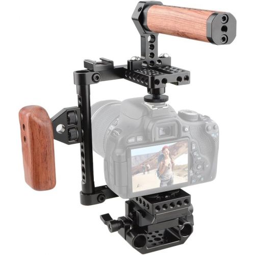  CAMVATE Camera Cage Wooden Handle with Quick Release Plate for 60D,70D,80D,5D MarkII,5D MarkIII(Left Handle)