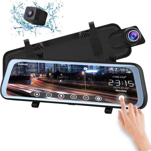  [아마존베스트]CHICOM V21 9.66 inch Mirror Dash Cam Touch Full Screen ; 1080P 170° Full HD Front Camera;1080P 140°Wide Angle Full HD Rear View Camera；Time-Lapse Photography