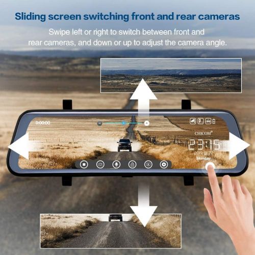  [아마존베스트]CHICOM V21 9.66 inch Mirror Dash Cam Touch Full Screen ; 1080P 170° Full HD Front Camera;1080P 140°Wide Angle Full HD Rear View Camera；Time-Lapse Photography