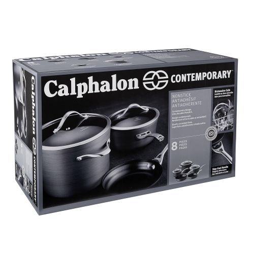  Calphalon 1876784 Contemporary Hard-Anodized Aluminum Nonstick Cookware, Set, 8-Piece, Black