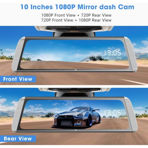  [아마존베스트]Campark R10 Backup Camera 10 Mirror Dash Cam Video Streaming Rear View Mirror Dual-Lens 1080P Camera with Travelapse, 24Hs Parking Monitor and GPS