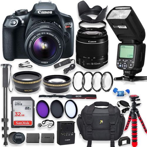 캐논 Canon EOS Rebel T6 DSLR Camera with 18-55mm IS II Lens Bundle + Canon EF 75-300mm f4-5.6 III Lens and 500mm Preset Lens + 32GB Memory + Filters + Monopod + Spider Tripod + Profess