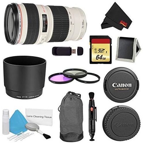 캐논 Canon (6AVE) Canon EF 70-200mm f4L USM Lens Bundle w 64GB Memory Card + Accessories 3 Piece Filter Kit (International Model)