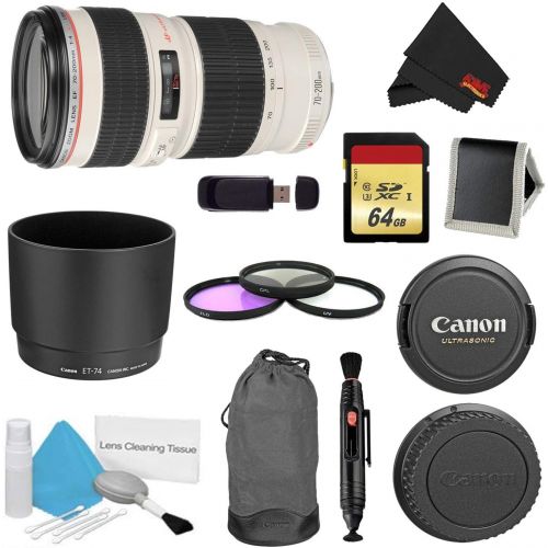 캐논 Canon (6AVE) Canon EF 70-200mm f4L USM Lens Bundle w 64GB Memory Card + Accessories 3 Piece Filter Kit (International Model)
