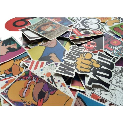  [아마존베스트]Cool Sticker 100pcs Random Music Film Vinyl Skateboard Guitar Travel Case Sticker Door Laptop Luggage Car Bike Bicycle Stickers (100pcs)