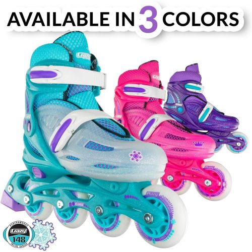  Crazy Skates Adjustable Inline Skates | Adjusts to fit 4 Shoe Sizes | Teal Model 148