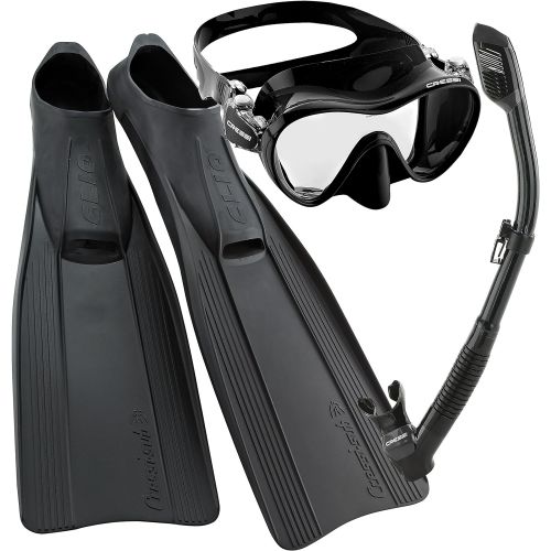 크레시 Visit the Cressi Store Cressi Clio Full Foot Fin Frameless Mask Dry Snorkel Set with Carry Bag, Black, Size 10/11-Size 45/46