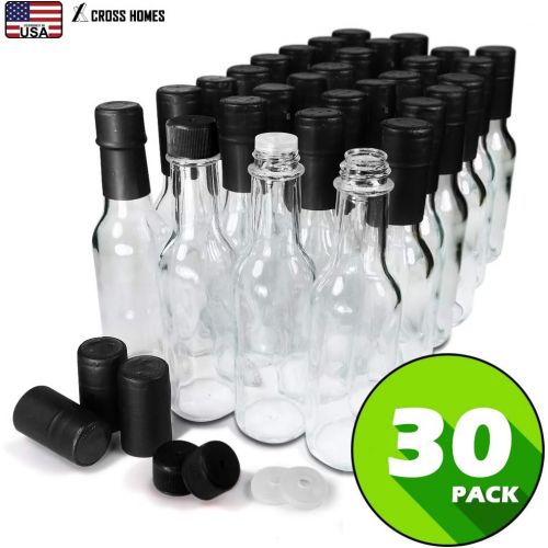  Visit the Cross Store Hot Sauce Woozy Bottles Empty 5 Oz Complete Sets of Premium Commercial Grade Clear Glass Dasher Bottle with Shrink Capsule, Leak Proof Screw Cap, Snap On Orifice Reducer Dripper In