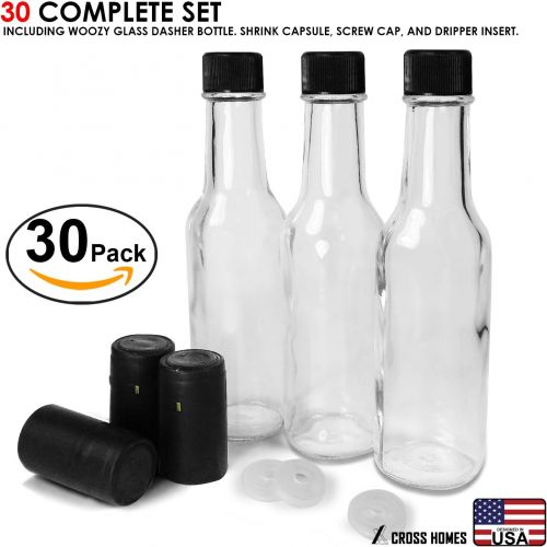  Visit the Cross Store Hot Sauce Woozy Bottles Empty 5 Oz Complete Sets of Premium Commercial Grade Clear Glass Dasher Bottle with Shrink Capsule, Leak Proof Screw Cap, Snap On Orifice Reducer Dripper In