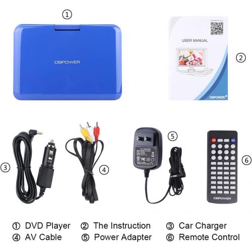  [아마존 핫딜] [아마존핫딜]DBPOWER 12 Portable DVD Player with 5-Hour Rechargeable Battery, 10 Swivel Display Screen, SD Card Slot and USB Port, with 1.8 Meter Car Charger and Power Adaptor, Region Free- Blu