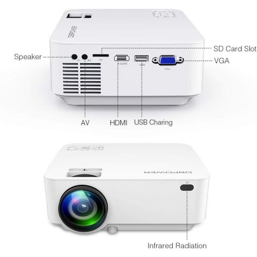  DBPOWER Mini Projector (PREAD Lamp Solution), 50% Brighter Full HD LED Movie Projector with 176 Display, 2018 Custimized for Home Theater, Compatible with Smartphone,1080pHDMISup