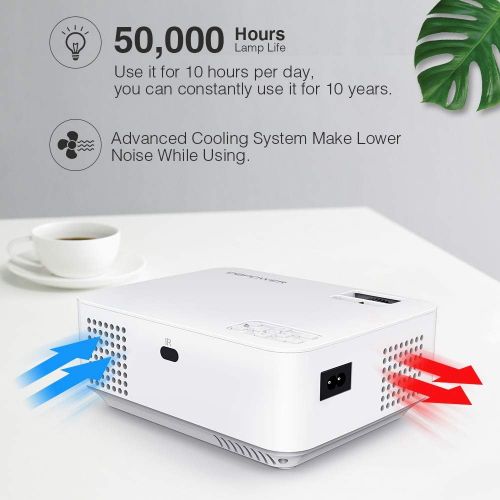  DBPOWER Mini Projector (PREAD Lamp Solution), 50% Brighter Full HD LED Movie Projector with 176 Display, 2018 Custimized for Home Theater, Compatible with Smartphone,1080pHDMISup