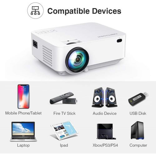  DBPOWER Mini Projector (PREAD Lamp Solution), 50% Brighter Full HD LED Movie Projector with 176 Display, 2018 Custimized for Home Theater, Compatible with Smartphone,1080pHDMISup