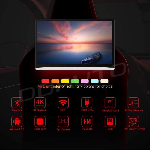  [아마존베스트]DDAUTO 12.5inch Car Android TV Headrest Video Player, 1920X1080 IPS Touch Screen, Support WiFi/Wireless Miracast/Bluetooth/HDMI Input/FM/USB/SD Card