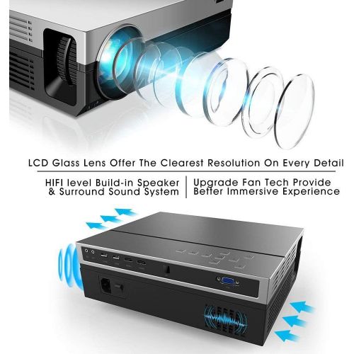  DEEIRAO Deeirao 1080P Full HD Home Theater LCD Projector LED Light HDMI USB VGA 1920x1080 Native Resolution Compatible with Fire TV Stick PS4 Xbox360 (White)