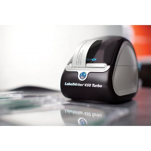  [아마존베스트]DYMO LabelWriter 450 Turbo Label Maker with Bonus LW White Address Labels, 1-1/8-In. x 3-3-1/2-In., Roll of 350