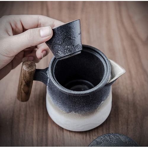  Visit the DehuaYao Store DeahuaYao Ceramic black mug tea pot with Wooden handle in 2 Colors with Tea Strainer (Black)