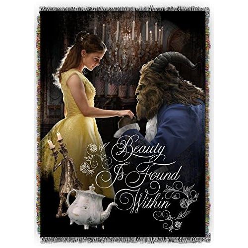 디즈니 Visit the Disney Store Disneys Beauty & The Beast, True Love Woven Tapestry Throw Blanket, 48 x 60, Multi Color