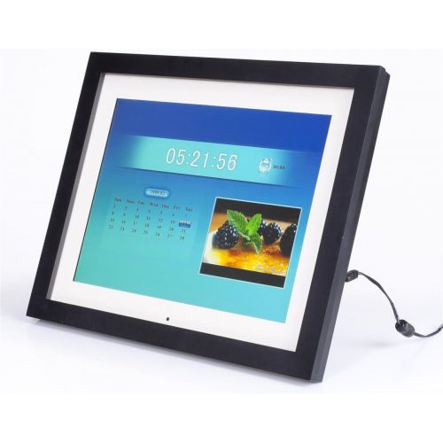  Visit the Displays2go Store 15 Digital Photo Frame with Mat, LCD Screen with 4:3 Aspect Ratio for Slideshow Presentations, Built-in Speakers, 2 GB of Memory, Easel Back for Tabletop Use - Authentic Wood Frame