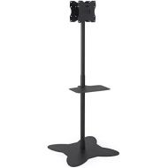 Displays2go Floor Standing Mount for Two TVs, Versatile Bracket Position, AV Shelf, Steel Construction  Black (EMDPD2642)
