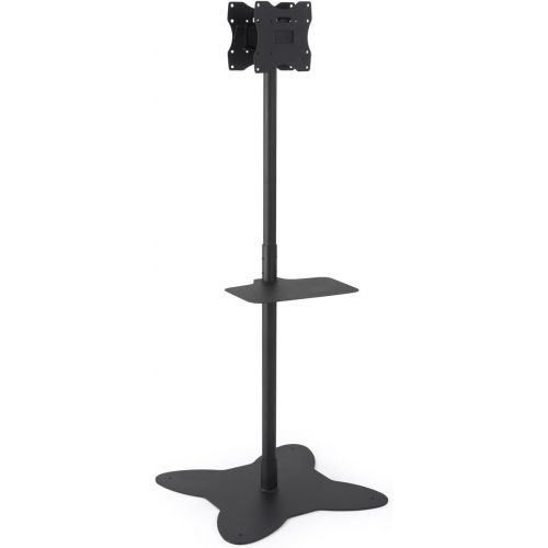  Displays2go Floor Standing Mount for Two TVs, Versatile Bracket Position, AV Shelf, Steel Construction  Black (EMDPD2642)