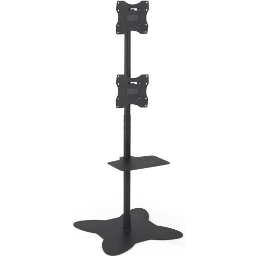  Displays2go Floor Standing Mount for Two TVs, Versatile Bracket Position, AV Shelf, Steel Construction  Black (EMDPD2642)