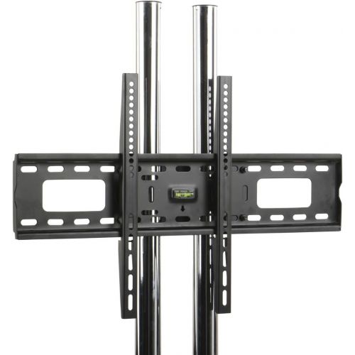 Displays2go Flat Panel Television Stand for 37 to 84+ Monitors, with Height Adjustable Shelf and Bracket, Locking Wheels, Steel (Black & Chrome)