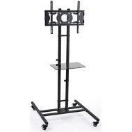Displays2go LTTVS325BK Mobile TV Stand for 32 to 50 Inches Flat-screen Monitors with Height-Adjustable Glass Shelf and Mounting Bracket