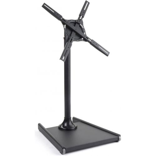  Displays2go Floor Stand for Flat-Screen Monitor, Black Metal Bracket with Weighted Base, Rolling Wheels, LCD TV Rack for 27” to 60” Screens  Perfect for Lobbies!