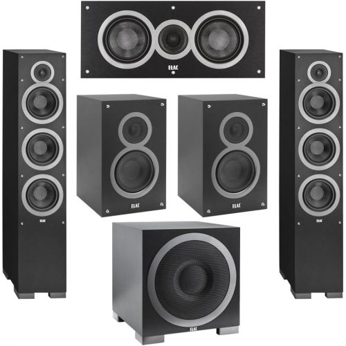  Elac 5.1 System with 2 Debut F6 Floorstanding Speakers, 1 Debut C5 Center Speaker, 2 Debut B5 Bookshelf Speakers, 1 Debut S10EQ Subwoofer