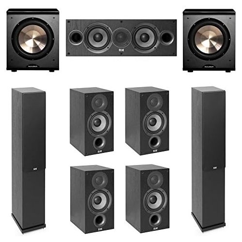 Elac Debut 2.0-7.2 System with 2 F5.2 Floorstanding Speakers, 1 C5.2 Center Speaker, 4 B5.2 Bookshelf Speakers, 2 BICAcoustech Platinum Series PL-200 Subwoofers