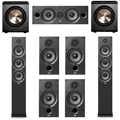  Elac Debut 2.0-7.2 System with 2 F6.2 Floorstanding Speakers, 1 C6.2 Center Speaker, 4 B6.2 Bookshelf Speakers, 2 BICAcoustech Platinum Series PL-200 Subwoofers