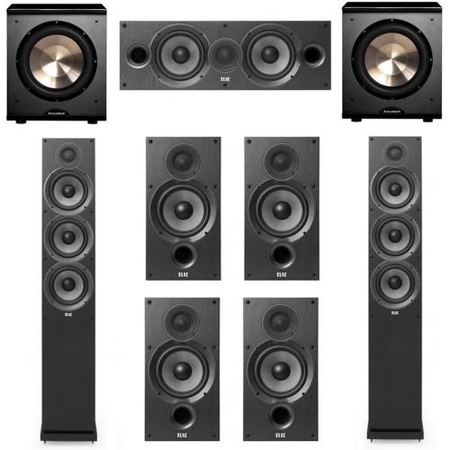  Elac Debut 2.0-7.2 System with 2 F6.2 Floorstanding Speakers, 1 C6.2 Center Speaker, 4 B6.2 Bookshelf Speakers, 2 BICAcoustech Platinum Series PL-200 Subwoofers