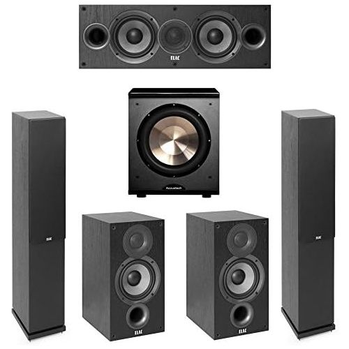  Elac Debut 2.0-5.1 System with 2 F5.2 Floorstanding Speakers, 1 C5.2 Center Speaker, 2 B5.2 Bookshelf Speakers, 1 BICAcoustech Platinum Series PL-200 Subwoofer