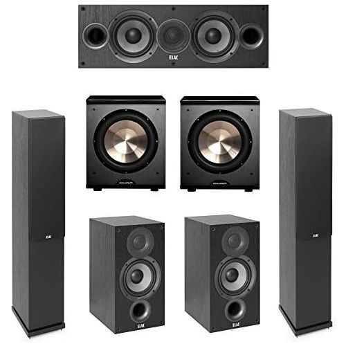  Elac Debut 2.0-5.2 System with 2 F5.2 Floorstanding Speakers, 1 C5.2 Center Speaker, 2 B5.2 Bookshelf Speakers, 2 BICAcoustech Platinum Series PL-200 Subwoofers
