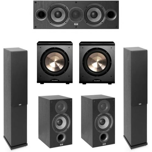  Elac Debut 2.0-5.2 System with 2 F5.2 Floorstanding Speakers, 1 C5.2 Center Speaker, 2 B5.2 Bookshelf Speakers, 2 BICAcoustech Platinum Series PL-200 Subwoofers