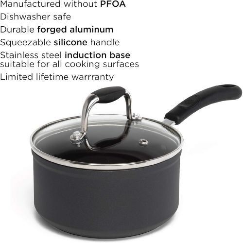  Ecolution Symphony Non-Stick 8 Piece Heavy Forged Aluminum PFOA Free Cookware Set, Slate