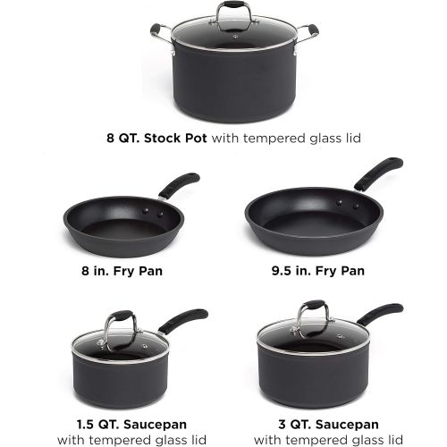  Ecolution Symphony Non-Stick 8 Piece Heavy Forged Aluminum PFOA Free Cookware Set, Slate