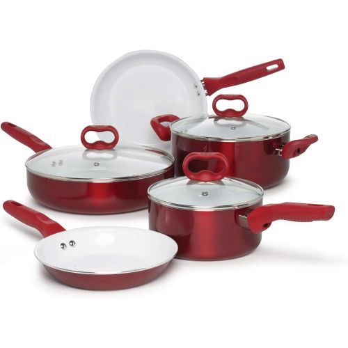  Ecolution EBCAW-1208 Bliss Ceramic Cookware, Set-8 Piece, Red