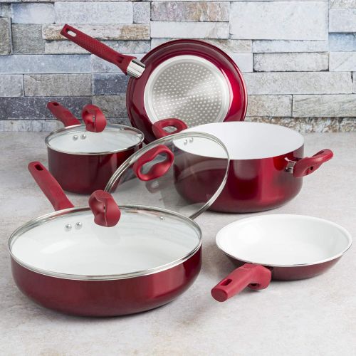  Ecolution EBCAW-1208 Bliss Ceramic Cookware, Set-8 Piece, Red