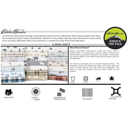  Visit the Eddie Bauer Store Eddie Bauer Flannel Collection Cotton Bedding Sheet Set, Pre-Shrunk & Brushed for Extra Softness, Comfort, and Cozy Feel, King, Snowflake Fair Isle