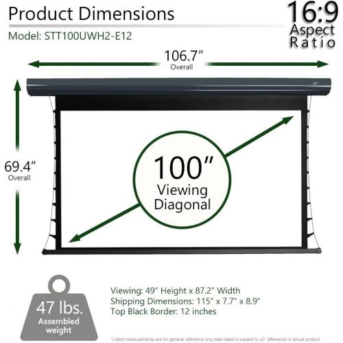  Elite Screens Starling Tab-Tension 2, 100 16:9, 12 Drop, Tensioned Electric Motorized Projector Screen, STT100UWH2-E12