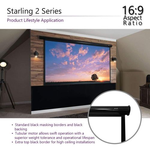  Elite Screens Starling Tab-Tension 2, 100 16:9, 12 Drop, Tensioned Electric Motorized Projector Screen, STT100UWH2-E12