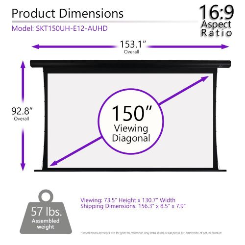  Visit the Elite Screens Store Elite Screens Saker Tab-Tension AcousticPro UHD Series, 150 Diagonal 16:9, 4K/8K Ultra HD Electric Sound Transparent Perforated Weave Drop Down Front Projector Screen, SKT150UH-E12