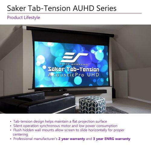  Visit the Elite Screens Store Elite Screens Saker Tab-Tension AcousticPro UHD Series, 150 Diagonal 16:9, 4K/8K Ultra HD Electric Sound Transparent Perforated Weave Drop Down Front Projector Screen, SKT150UH-E12