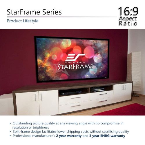  Elite Screens Sable Frame B2, 120-INCH Diag. 16:9, Active 3D 4K  8K Ultra HD Fixed Frame Home Theater Projection Projector Screen with Kit, SB120WH2