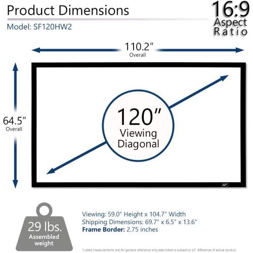  Elite Screens Sable Frame 2 Series, 150-inch Diagonal 16:9, Active 3D 4K Ultra HD Ready Fixed Frame Home Theater Projection Projector Screen, ER150WH2