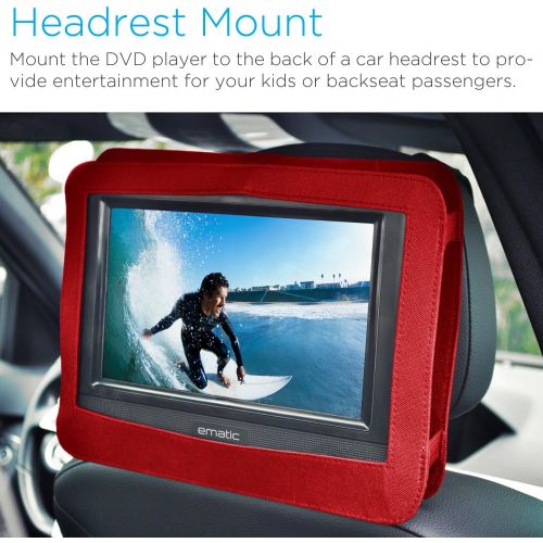  Visit the Ematic Store Ematic Portable DVD Player with 10-inch LCD Swivel Screen, Headphones and Car Headrest Mount, Red