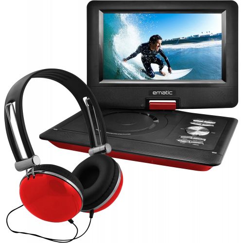  Visit the Ematic Store Ematic Portable DVD Player with 10-inch LCD Swivel Screen, Headphones and Car Headrest Mount, Red